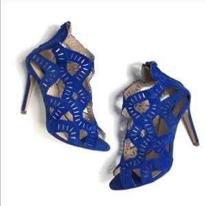 Zara blue suede cut out peep toe heels